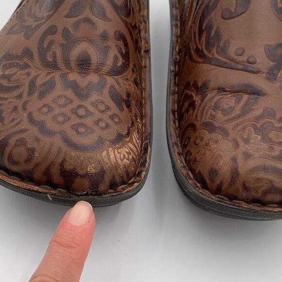 Alegria Brown Floral stamped leather Slip-On Shoes nurse teacher comfort shoe 38 - Picture 4 of 14